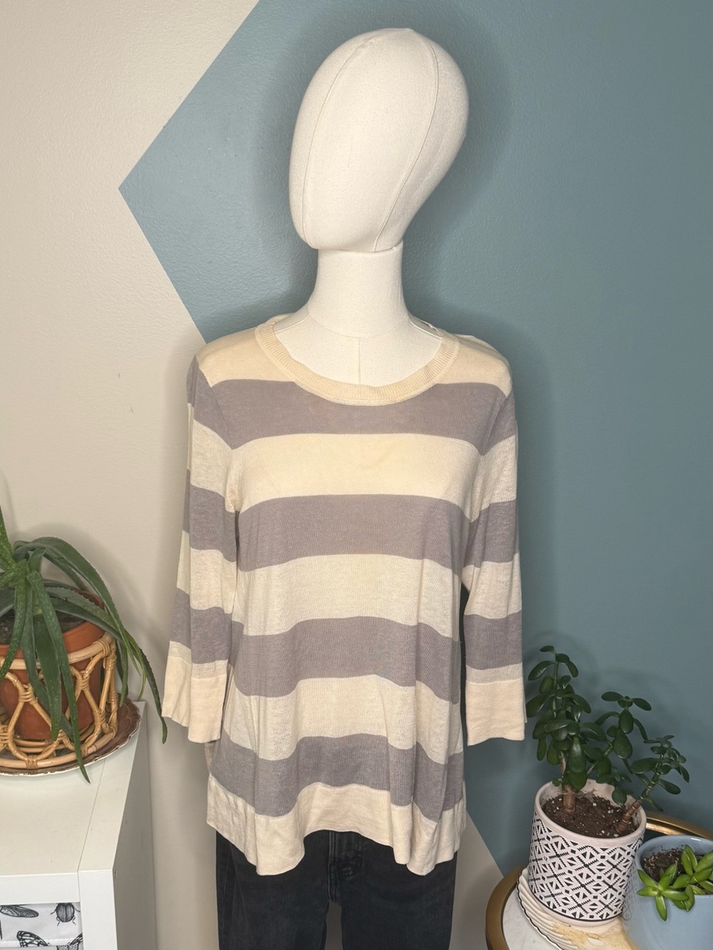 J.Crew Silk Linen Stripe Sweater M Quiet Luxury Coastal Classic - Picture 2 of 10